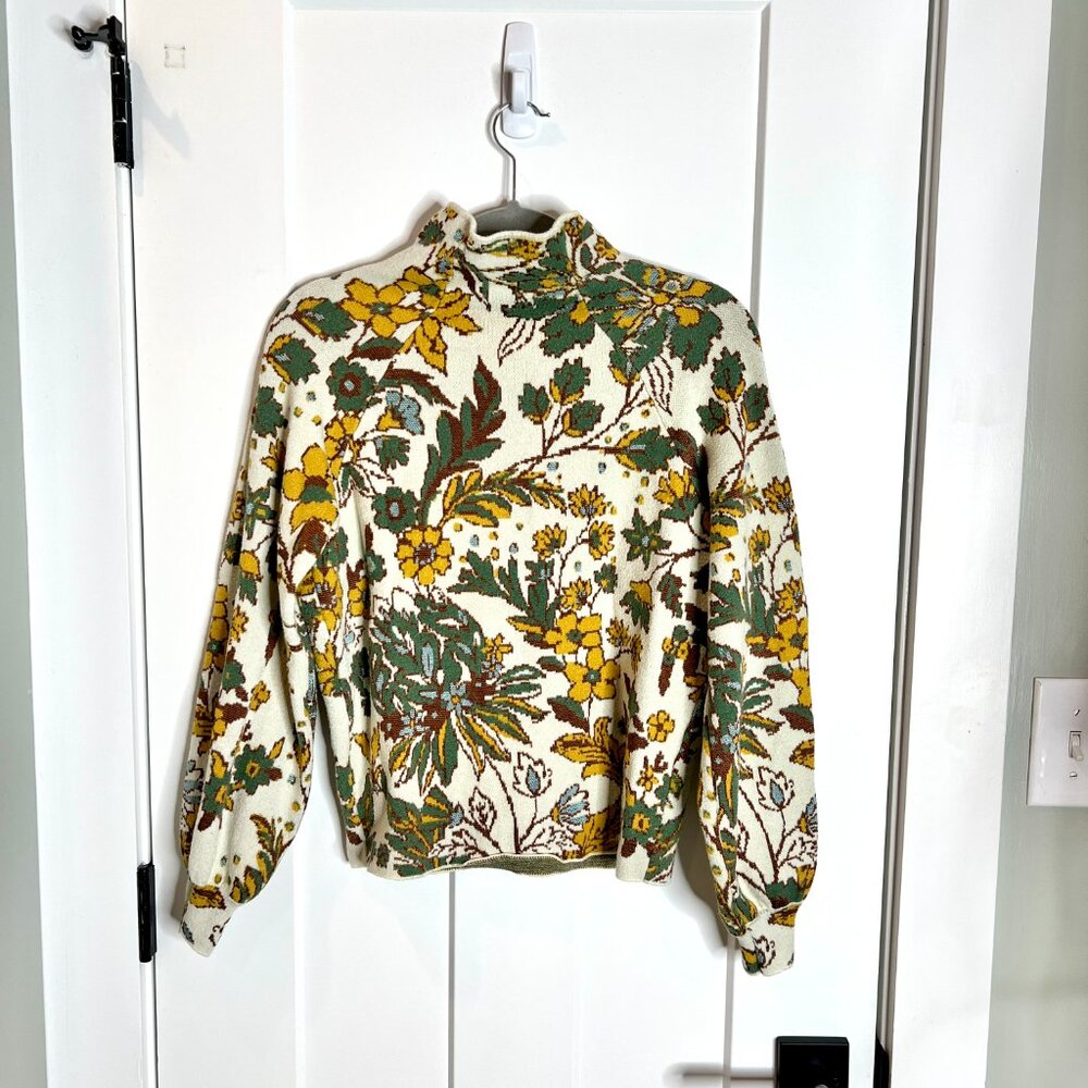 Anthropologie The Beatriz Fall Floral Mock Neck Sweater Cottagecore Size Medium - Picture 7 of 7
